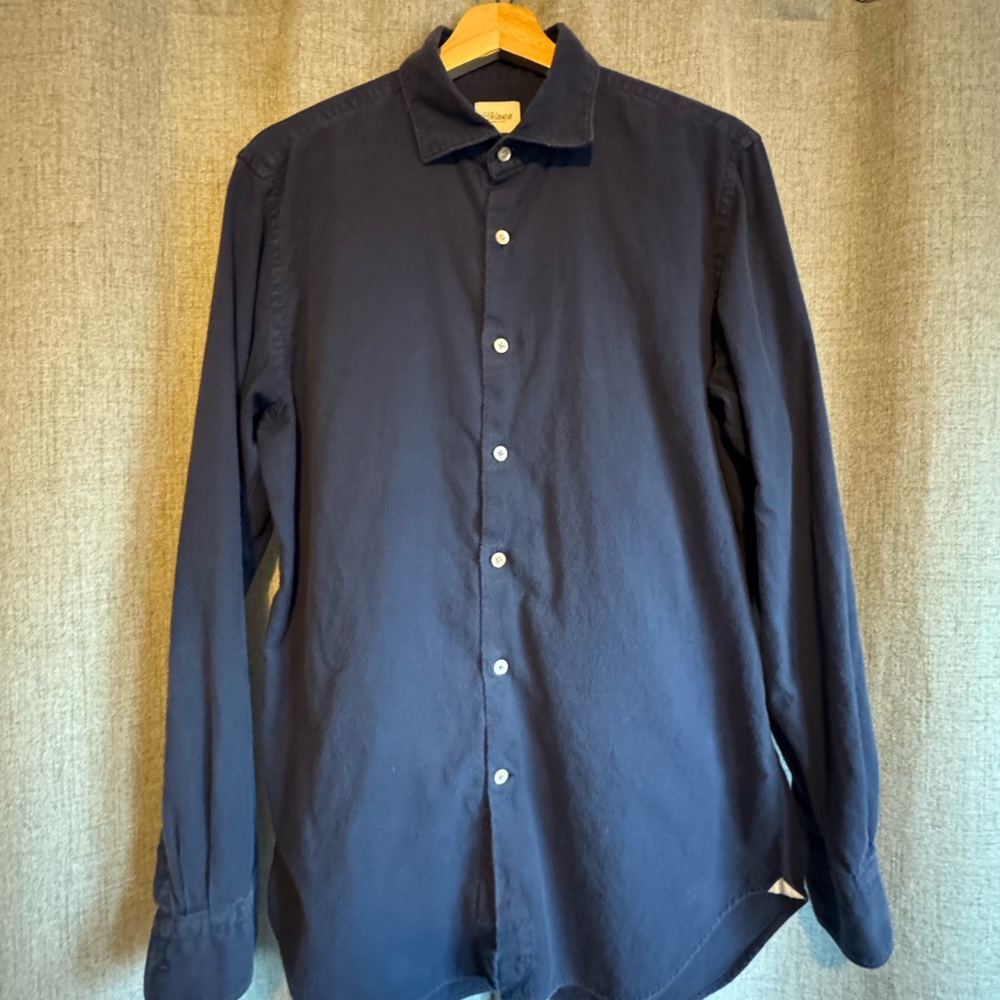 Classic Dark Blue Men's Button-Down Shirt / Velasca / size 16 - large